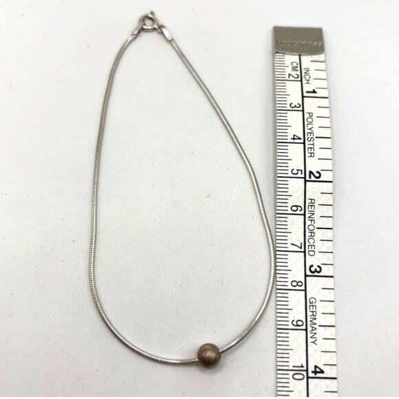 925 Liquid Silver Chain Bracelet or Anklet with Bead – 9 in - Picture 3 of 6